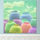 Pastel Barrel Cactus tegen wollig hemel Collage Canvas Afdruk (Insitu (Houten vloer))