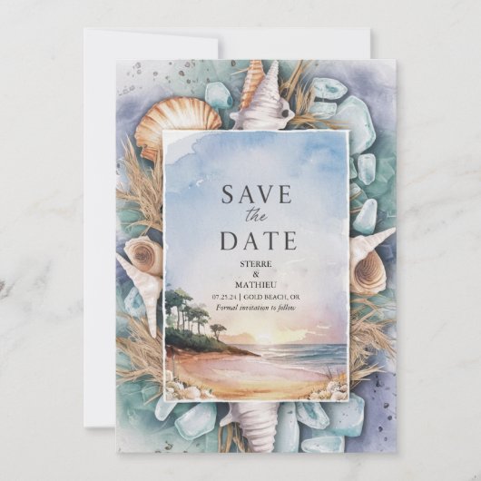 Pastel Beach bruiloft Save The Date (Voorkant)