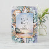 Pastel Beach bruiloft Save The Date (Staand voorkant)