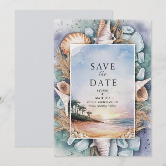 Pastel Beach bruiloft Save The Date (Voorkant / Achterkant)