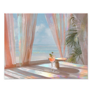 Pastel Beach Cocktail Droom uitzicht op zee Foto Afdruk