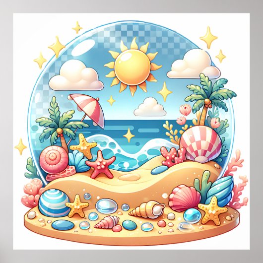Pastel Beach Nursery Snow Wereldbol Poster (Voorkant)