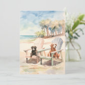 Pastel Beach Scene Honden in Adirondack Stoelen Feestdagenkaart (Staand voorkant)