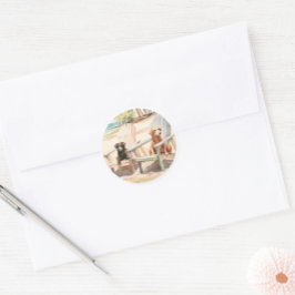 Pastel Beach Scene Honden in Adirondack Stoelen Ronde Sticker