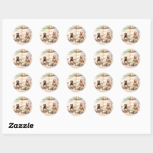 Pastel Beach Scene Honden in Adirondack Stoelen Ronde Sticker (Vel)