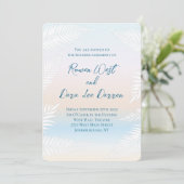 Pastel Beach Sunset Tropical Palm Leaf Wedding Kaart (Staand voorkant)