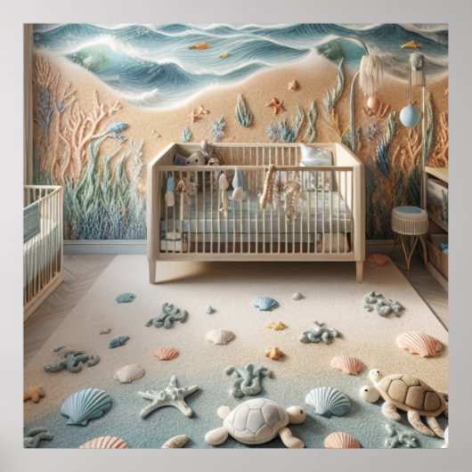 Pastel Beach thema kinderkamer in een Poster (Voorkant)