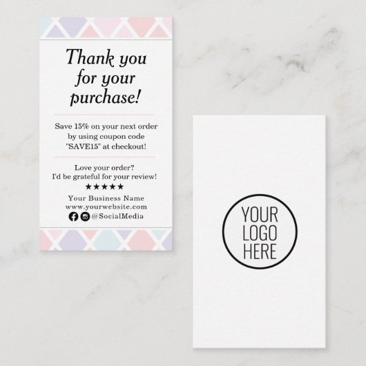 Pastel bedankt voor uw aankoop visitekaartje (Voorkant / Achterkant)