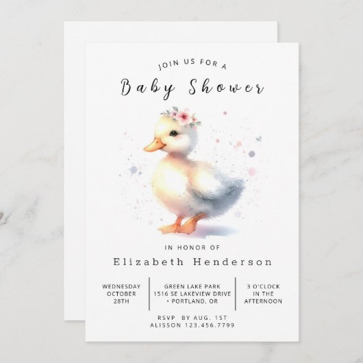 Pastel bedrukbare eend Baby shower Kaart (Voorkant / Achterkant)