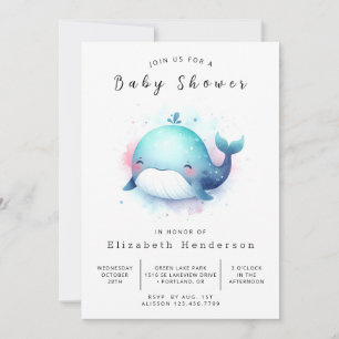 Pastel bedrukbare walvis Baby shower Kaart