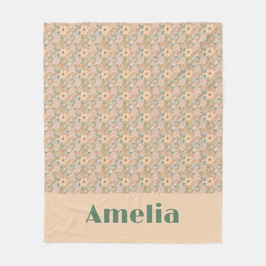 Pastel beige bloempatroon naam fleece deken (Voorkant)