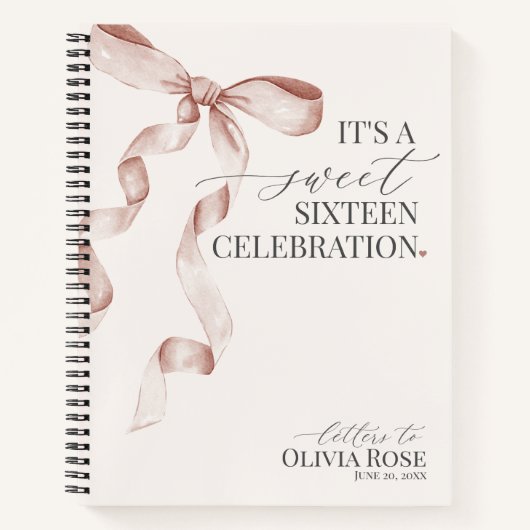 Pastel Beige Bow Sweet 16 Brieven aan Verjaardagsm Notitieboek (Voorkant)