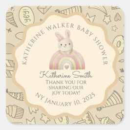 pastel beige bunny cute party babyshower vierkante sticker