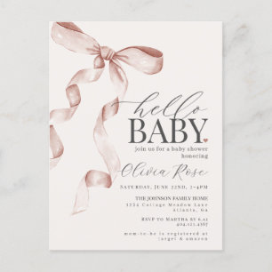 Pastel Beige Coquette Bow Girl Baby shower Uitnodi Briefkaart