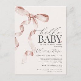 Pastel Beige Coquette Bow Girl Baby shower Uitnodi Briefkaart