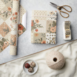 Pastel Beige Dekbed Aards Gingham Cottagecore Cadeaupapier