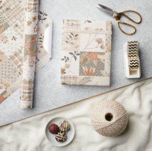 Pastel Beige Dekbed Aards Gingham Cottagecore Cadeaupapier
