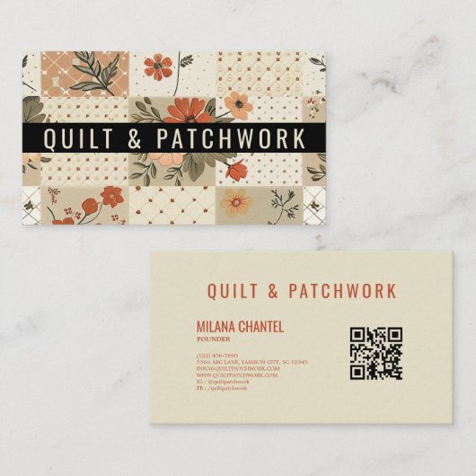 Pastel Beige Dekbed Patchwork Handgemaakte Kleding Visitekaartje (Voorkant / Achterkant)
