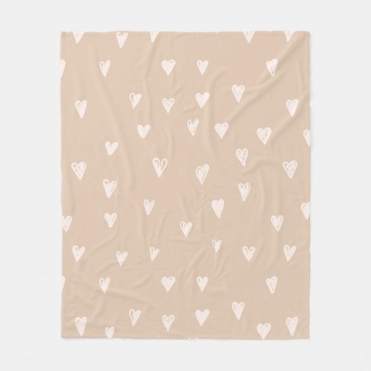 Pastel Beige Doodles Schattig Hart Patroon Fleece Deken (Voorkant)