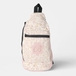 Pastel Beige en Paarse bloemen Sling Bag