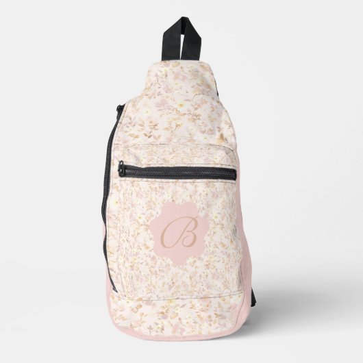 Pastel Beige en Paarse bloemen Sling Bag (Voorkant)