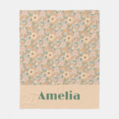 Pastel beige floral patroonnaam fleece deken (Voorkant)