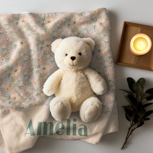 Pastel beige floral patroonnaam fleece deken