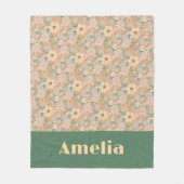 Pastel beige groene bloemen patroonnaam fleece deken (Voorkant)