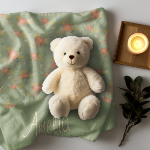 Pastel beige groene mint floral stripe patroonnaam fleece deken