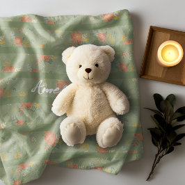 Pastel beige groene mint floral stripe patroonnaam fleece deken