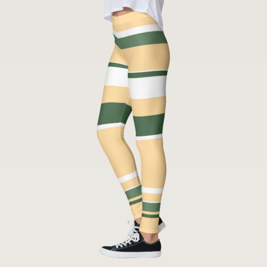 Pastel Beige Olive Green White Lines Stripes Leggings (Links)