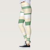 Pastel Beige Olive Green White Lines Stripes Leggings (Links)