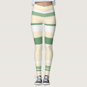 Pastel Beige Olive Green White Lines Stripes Leggings (Voorkant)