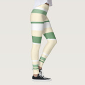 Pastel Beige Olive Green White Lines Stripes Leggings (Rechts)