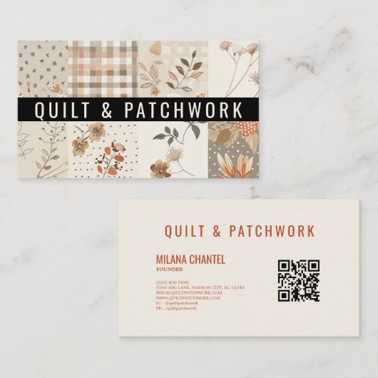 Pastel Beige Quilt Patchwork Handgemaakte Kleding Visitekaartje (Voorkant / Achterkant)