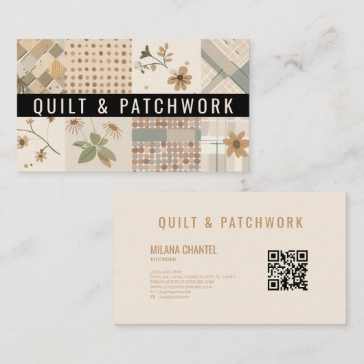 Pastel Beige Quilt Patchwork Handgemaakte Kleding  Visitekaartje (Voorkant / Achterkant)