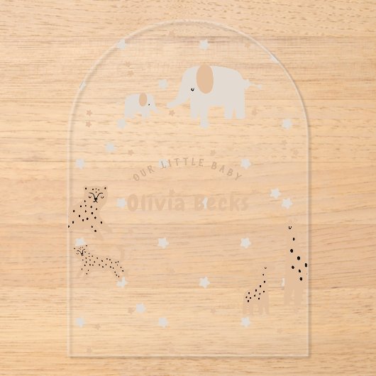 Pastel Beige Schattige Illustratief Baby shower Acryl Uitnodigingen (Voorkant)