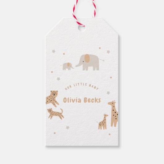 Pastel Beige Schattige Illustratief Baby shower Cadeaulabel (Voorkant)