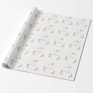 Pastel Beige Schattige Illustratief Baby shower Cadeaupapier