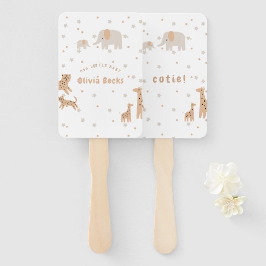 Pastel Beige Schattige Illustratief Baby shower Handwaaier (Voorkant en achterkant)