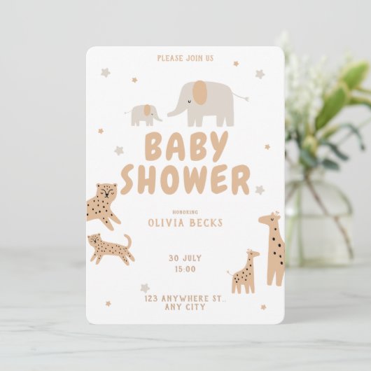 Pastel Beige Schattige Illustratief Baby shower Kaart (Staand voorkant)