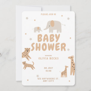 Pastel Beige Schattige Illustratief Baby shower Kaart