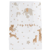 Pastel Beige Schattige Illustratief Baby shower Medium Cadeauzakje (Achterkant)