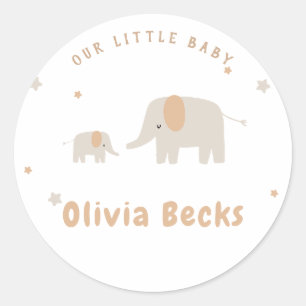 Pastel Beige Schattige Illustratief Baby shower Ronde Sticker