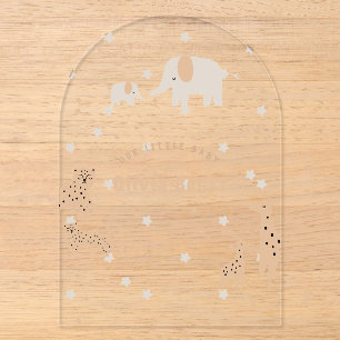 Pastel Beige Schattige Illustratieve Baby Shower Acryl Uitnodigingen