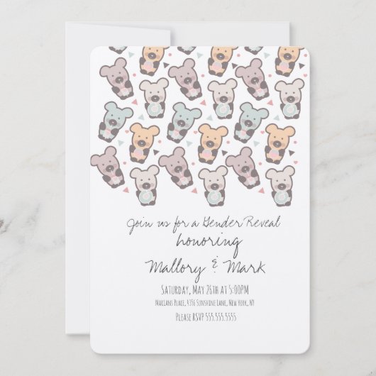 Pastel Beren Geslacht Reveal Uitnodiging (Voorkant)