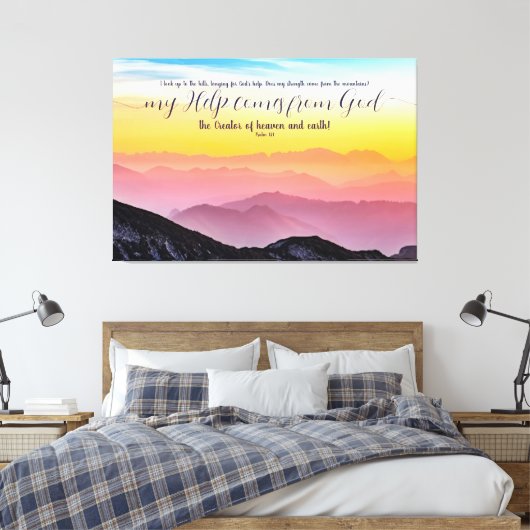 Pastel Bergen Mijn hulp komt van God Psalm Canvas Afdruk (Insitu (Slaapkamer))