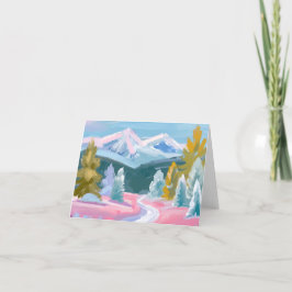 Pastel bergketen winters landschap | verfstreken feestdagen kaart