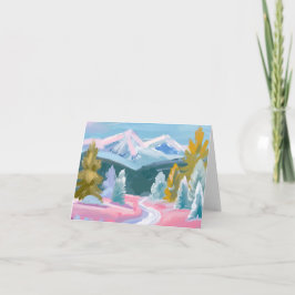 Pastel bergketen winters landschap | verfstreken feestdagen kaart