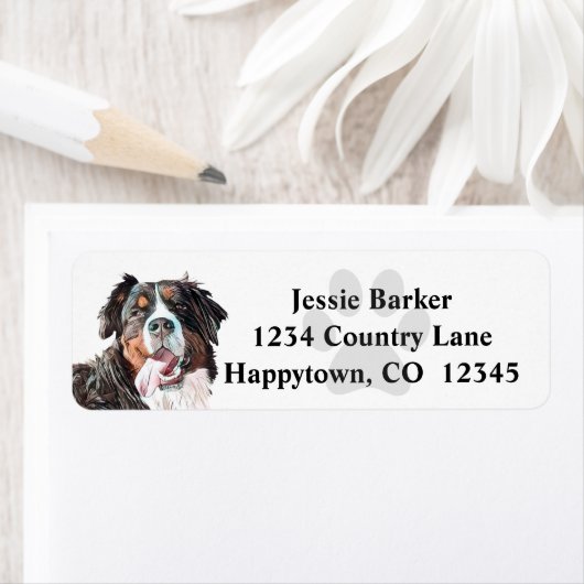 Pastel Bernese Mountain Dog Return Label (Insitu)